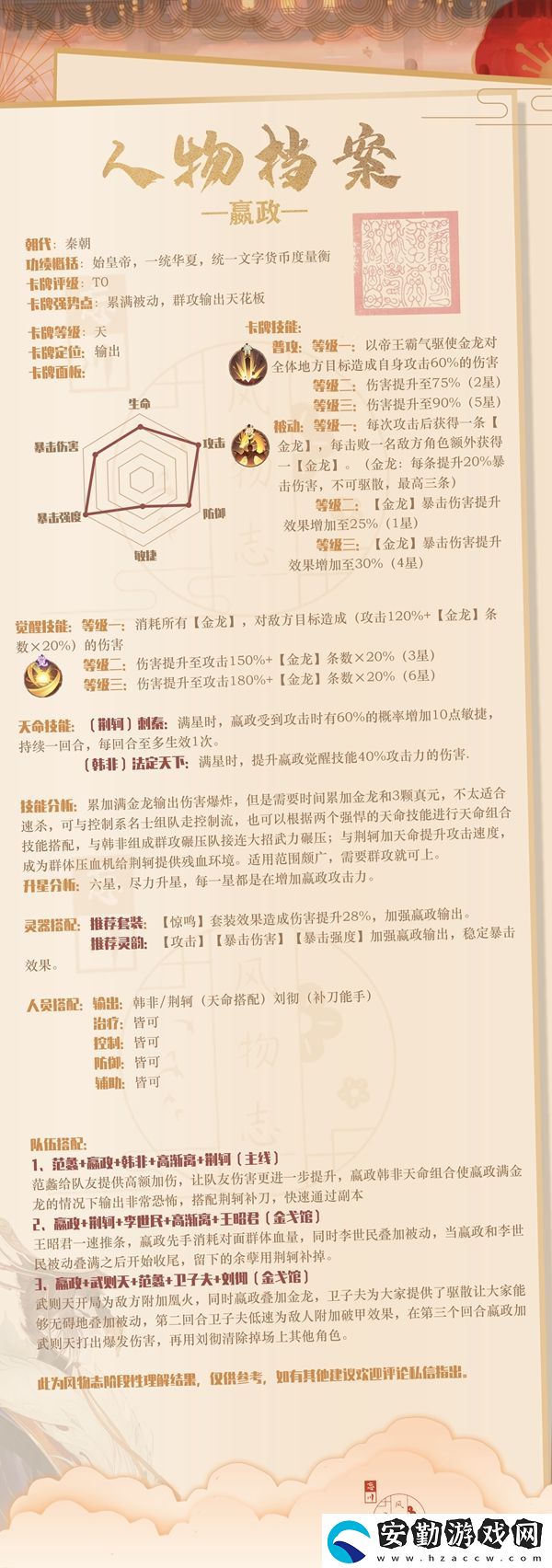 忘川風華錄嬴政陣容搭配攻略